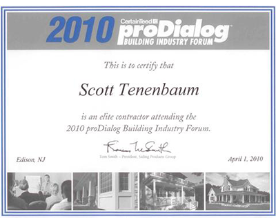 Scott Tenenbaum CertainTeed Elite Contractor